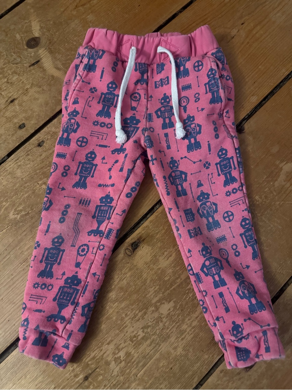 Piccolina Pink Robot Print Joggers with Drawstring Waist